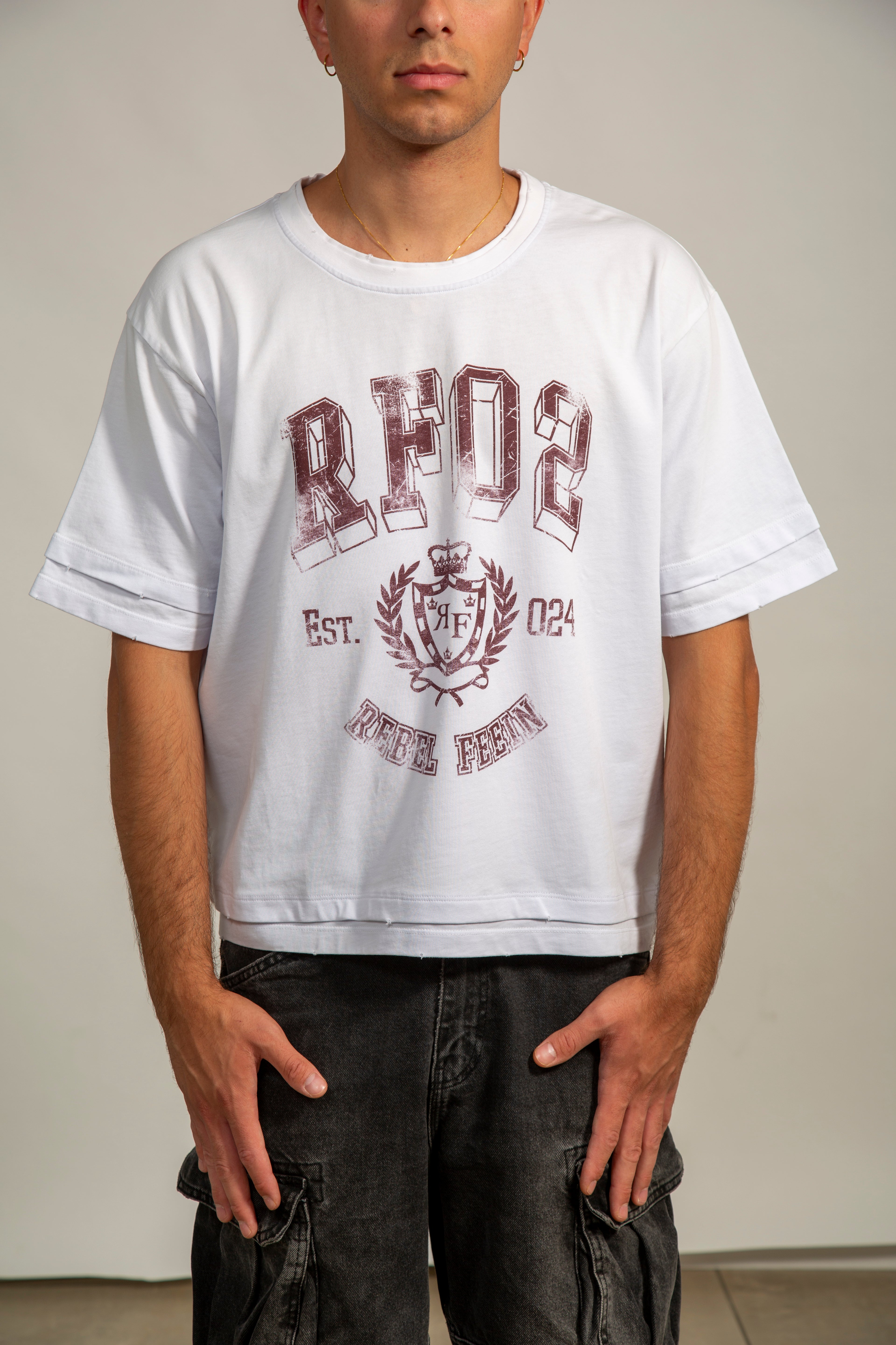 REBEL FEEIN RF02 TEE WHITE AND BORDEAUX