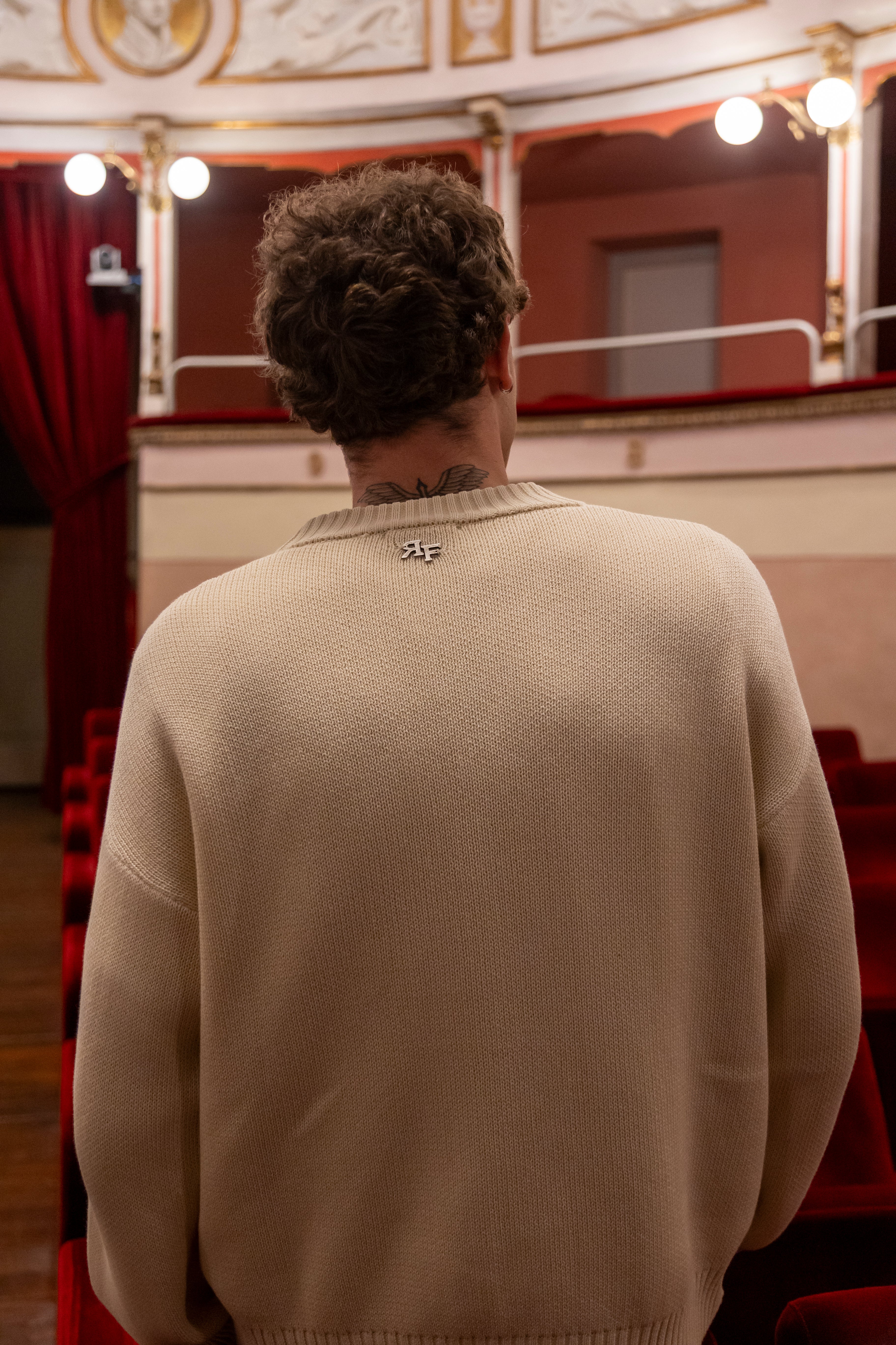 REBEL FEEIN CREAM SWEATER WITH RAW EMBROIDERY