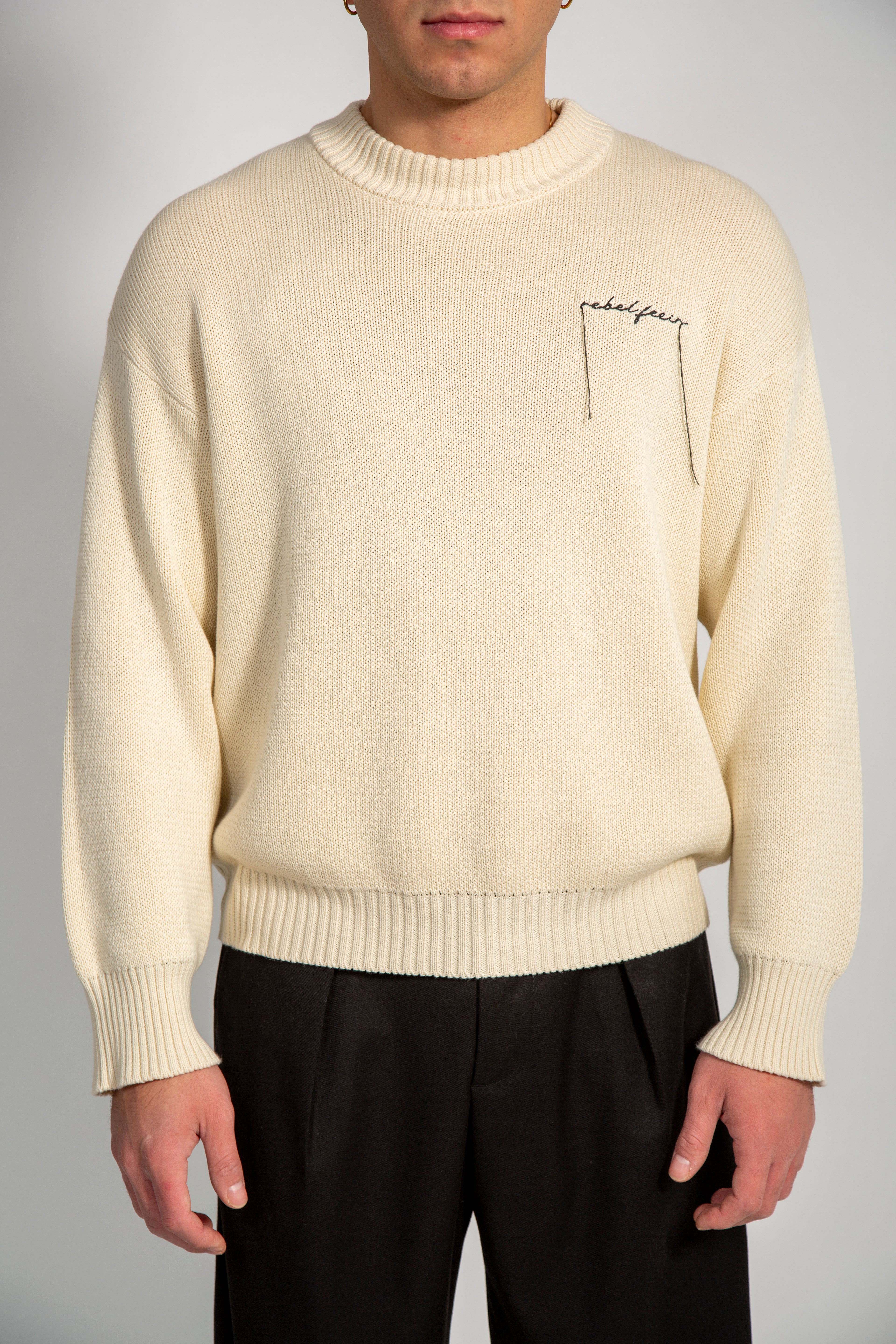REBEL FEEIN CREAM SWEATER WITH RAW EMBROIDERY
