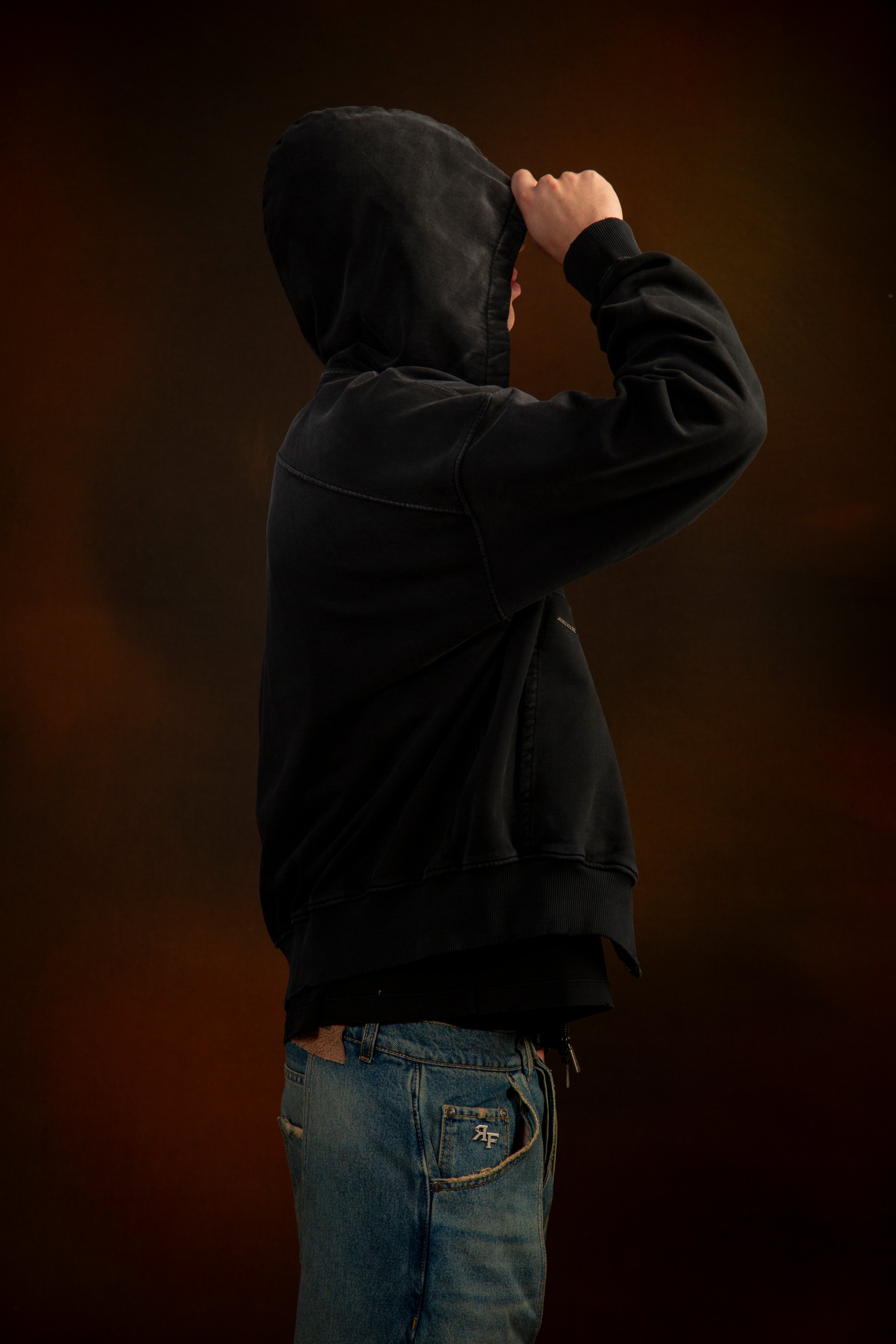 REBEL FEEIN FULL ZIP HOODIE WASHED BLACK