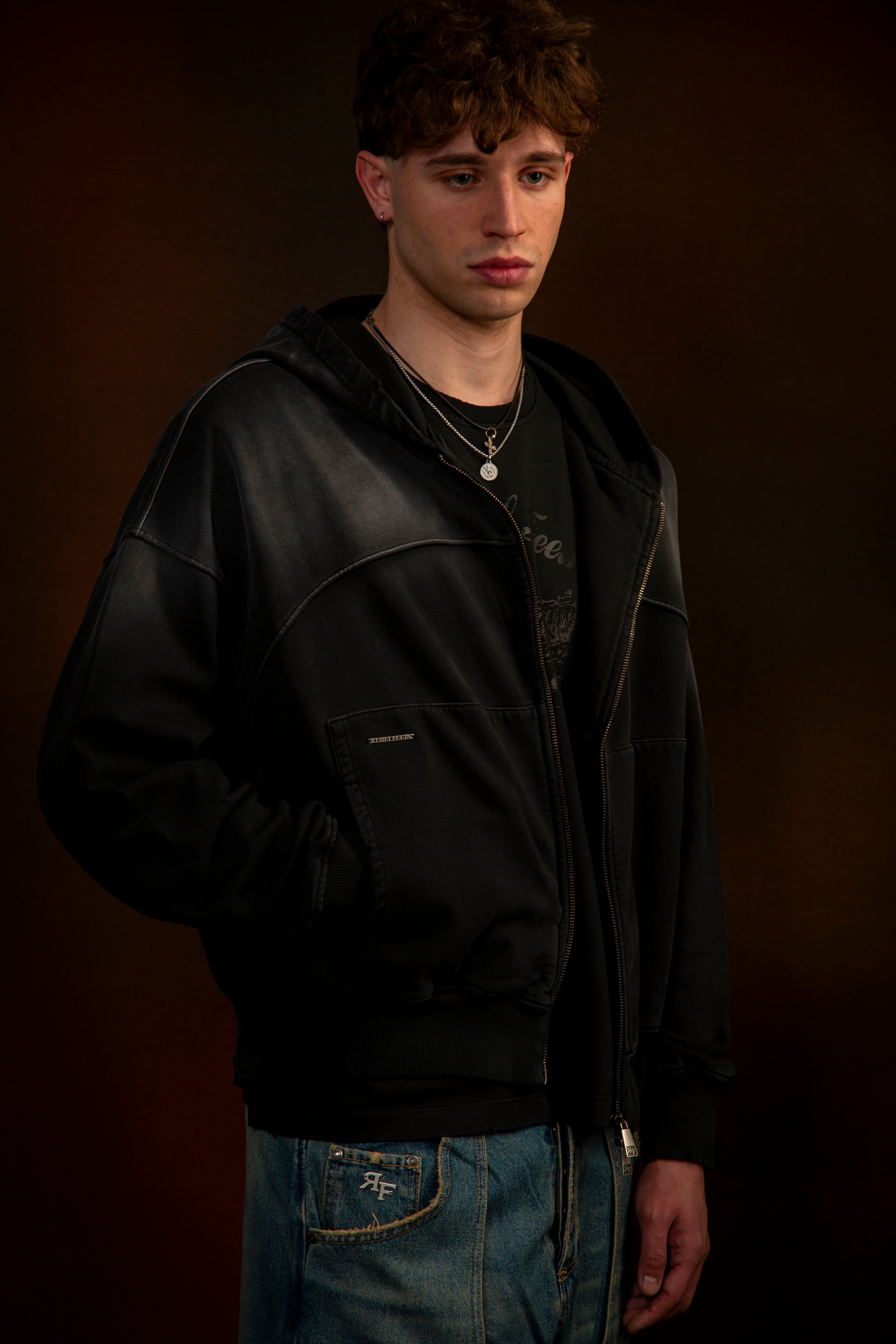 REBEL FEEIN FULL ZIP HOODIE WASHED BLACK