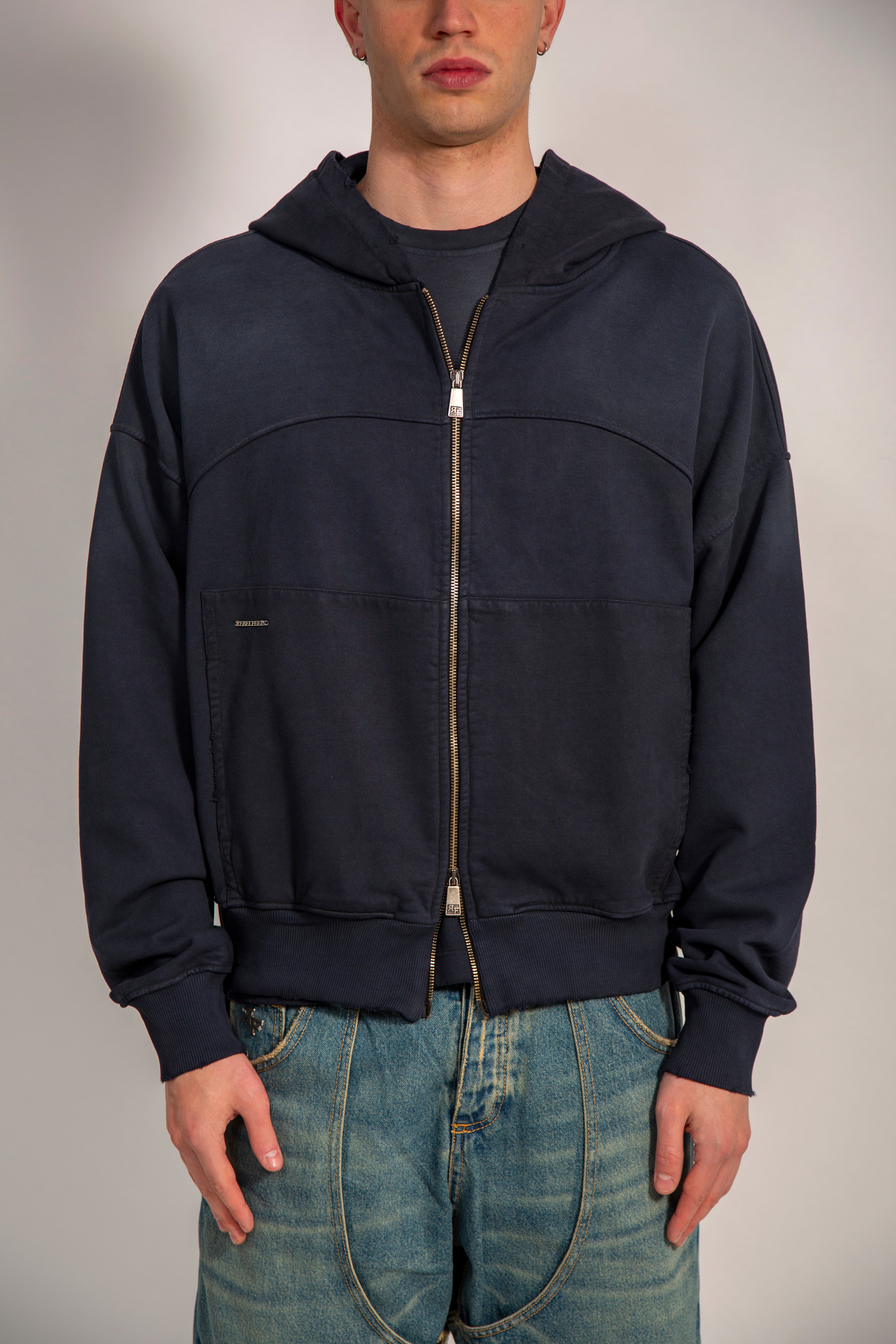 REBEL FEEIN FULL ZIP HOODIE WASHED NAVY