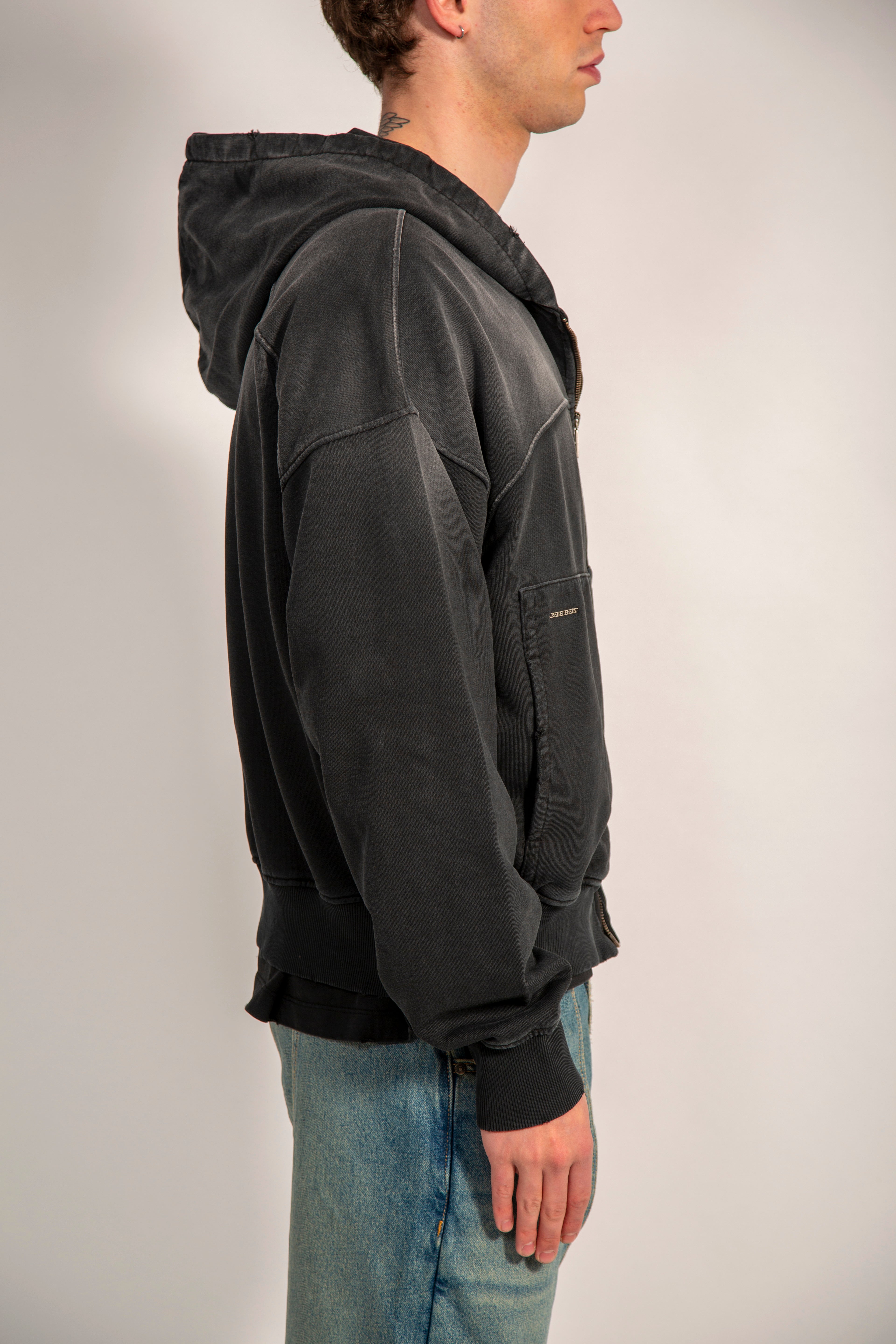 REBEL FEEIN FULL ZIP HOODIE WASHED BLACK