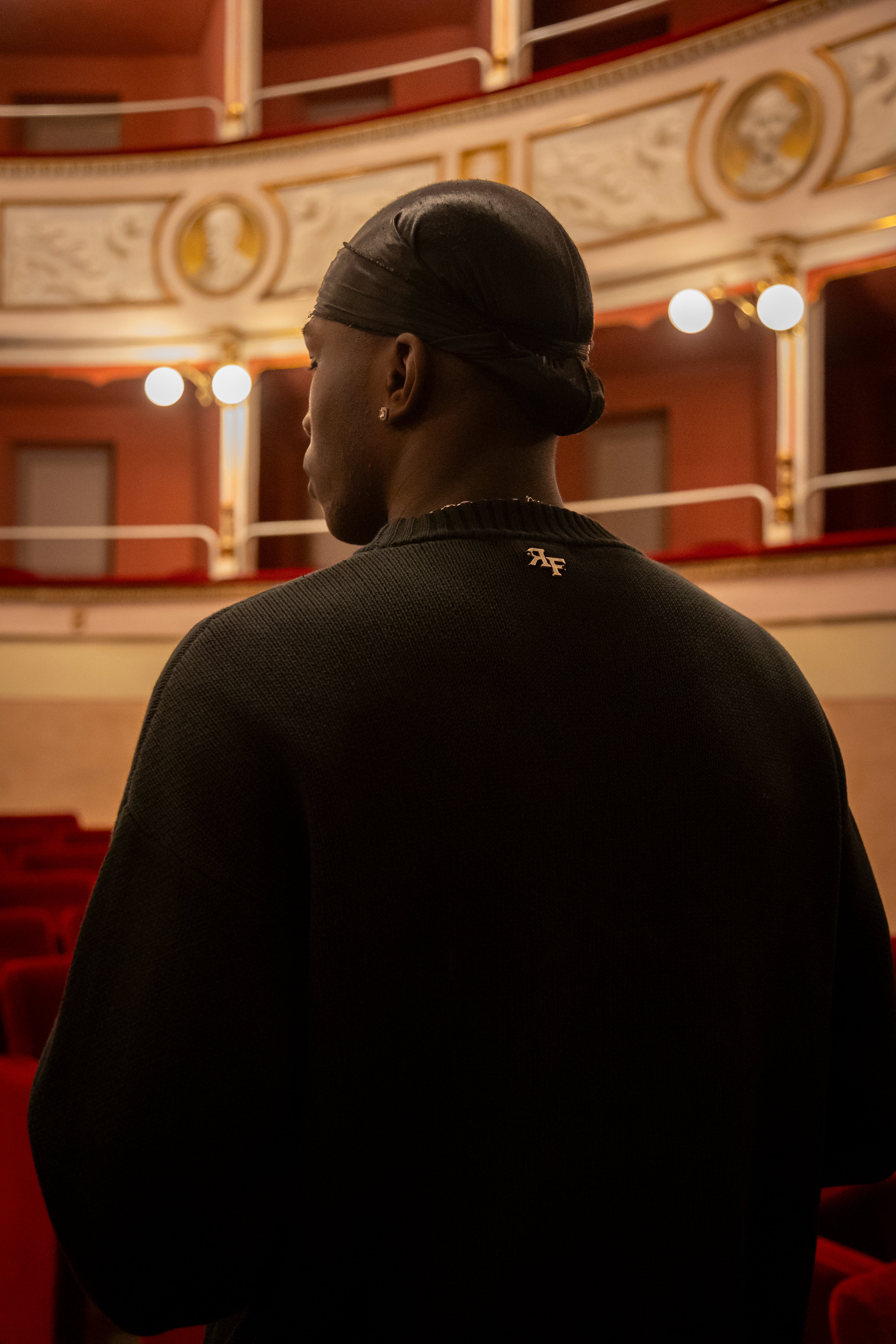 REBEL FEEIN BLACK SWEATER WITH RAW EMBROIDERY