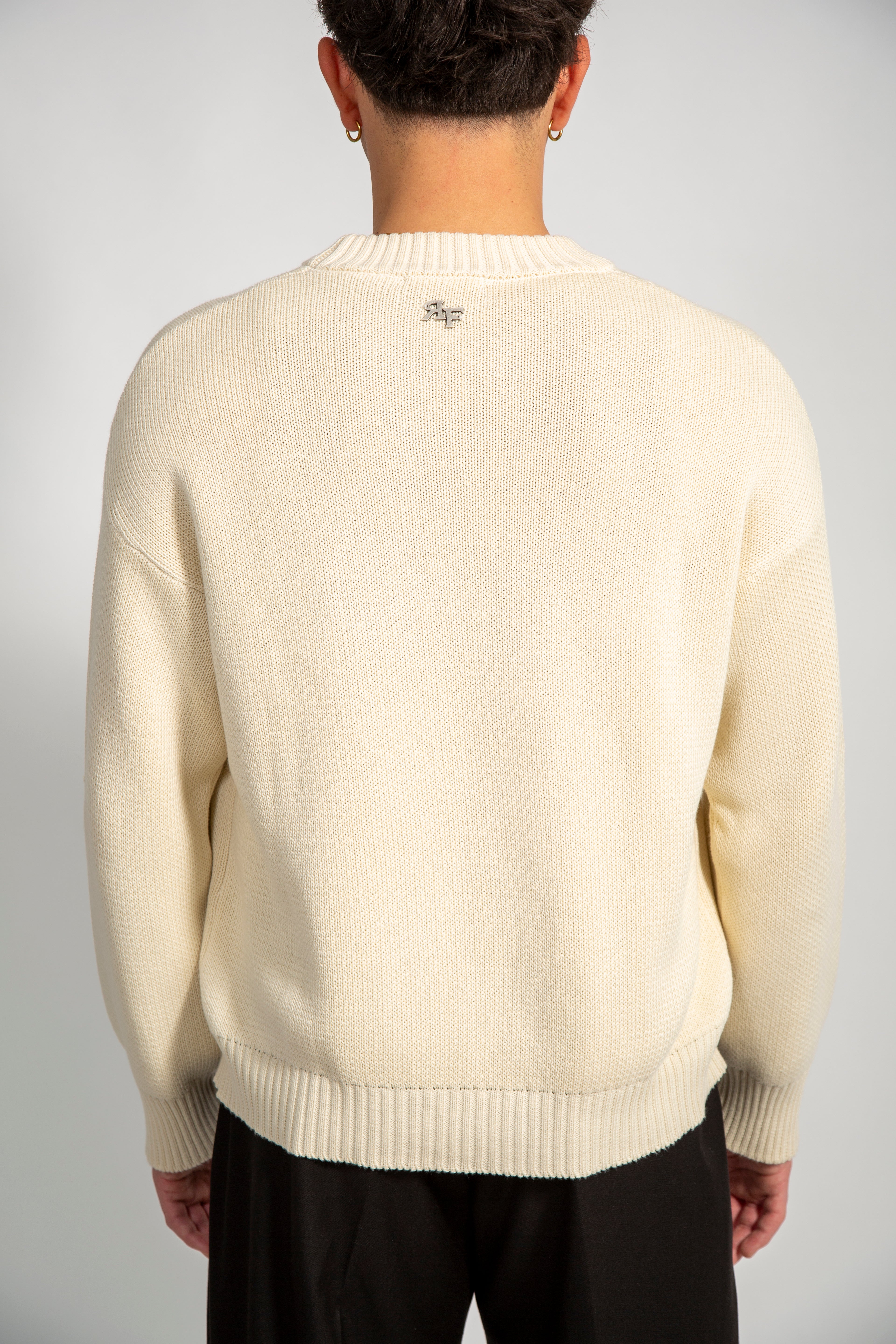 REBEL FEEIN CREAM SWEATER WITH RAW EMBROIDERY